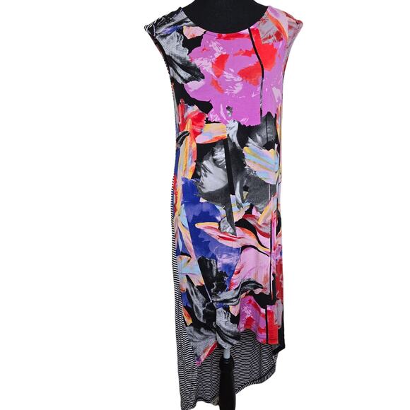 Cupio Women's Casual Sun Dress Multicolor High Low Hem Round Neck Size S - Picture 1 of 8